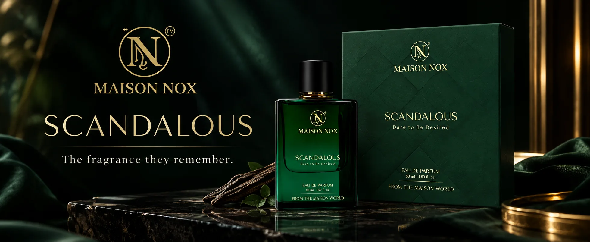 Maison Nox Scandalous Eau de Parfum with its box — the fragrance they remember.