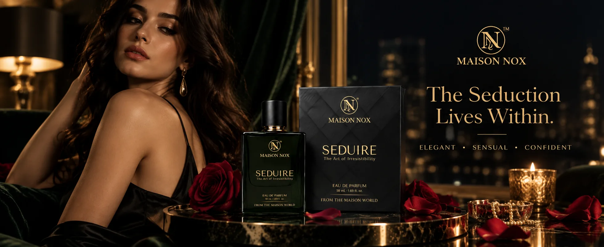 Seduire Eau de Parfum with roses and candlelight — the seduction lives within.