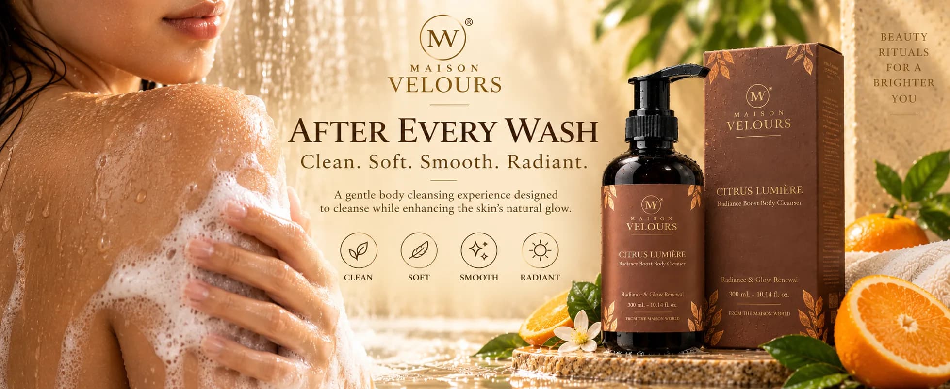Citrus Lumière — clean, soft, smooth, radiant skin after every wash.