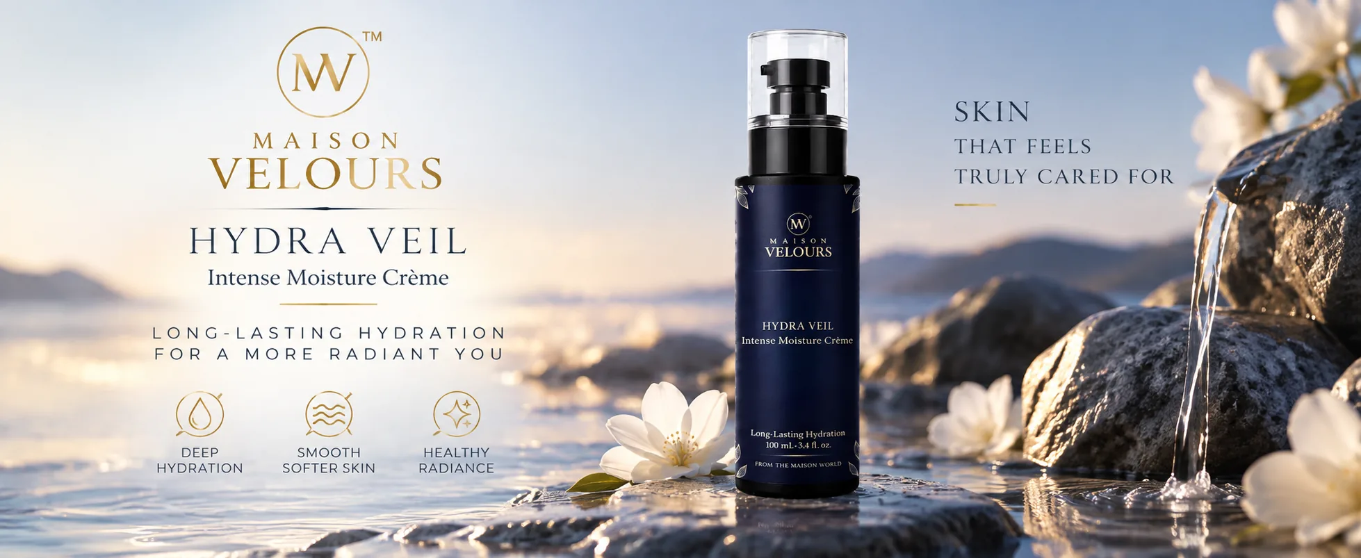 Maison Velours Hydra Veil Intense Moisture Crème — long-lasting hydration, skin that feels truly cared for.