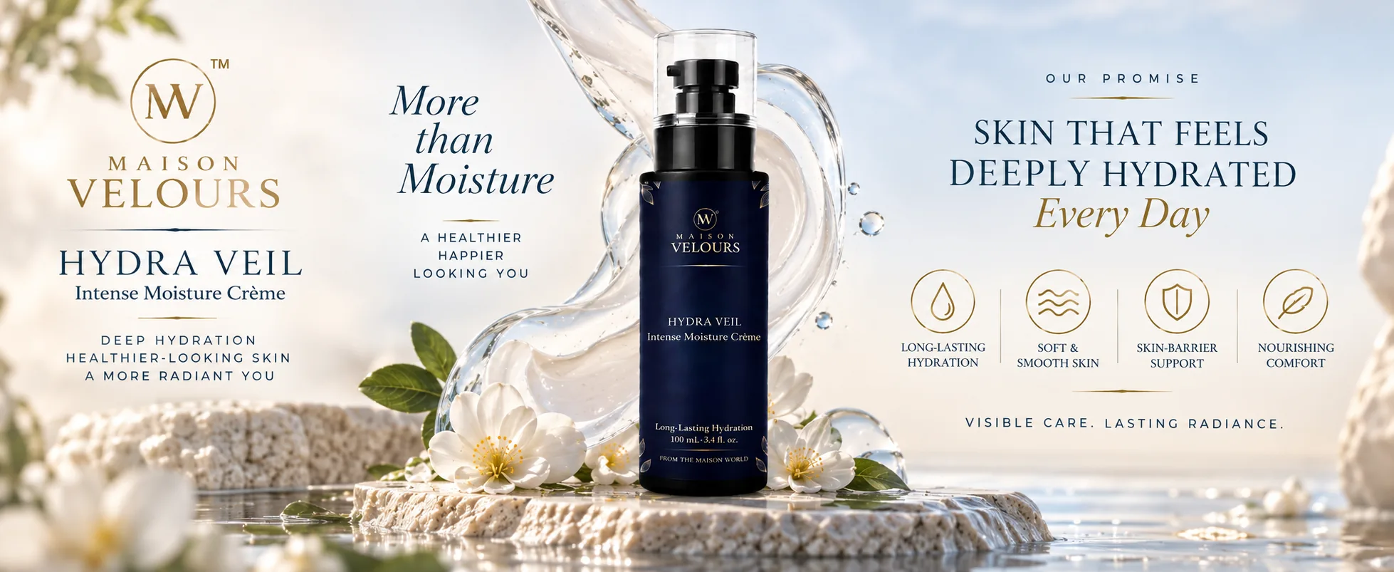 Hydra Veil — skin that feels deeply hydrated every day, visible care and lasting radiance.