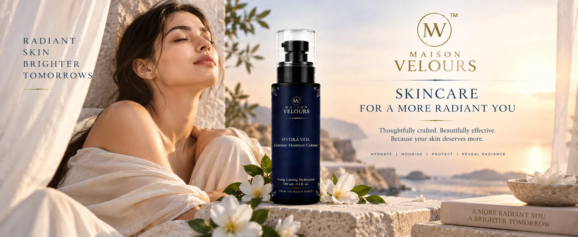 Hydra Veil — thoughtfully crafted, beautifully effective: hydrate, nourish, protect, reveal radiance.