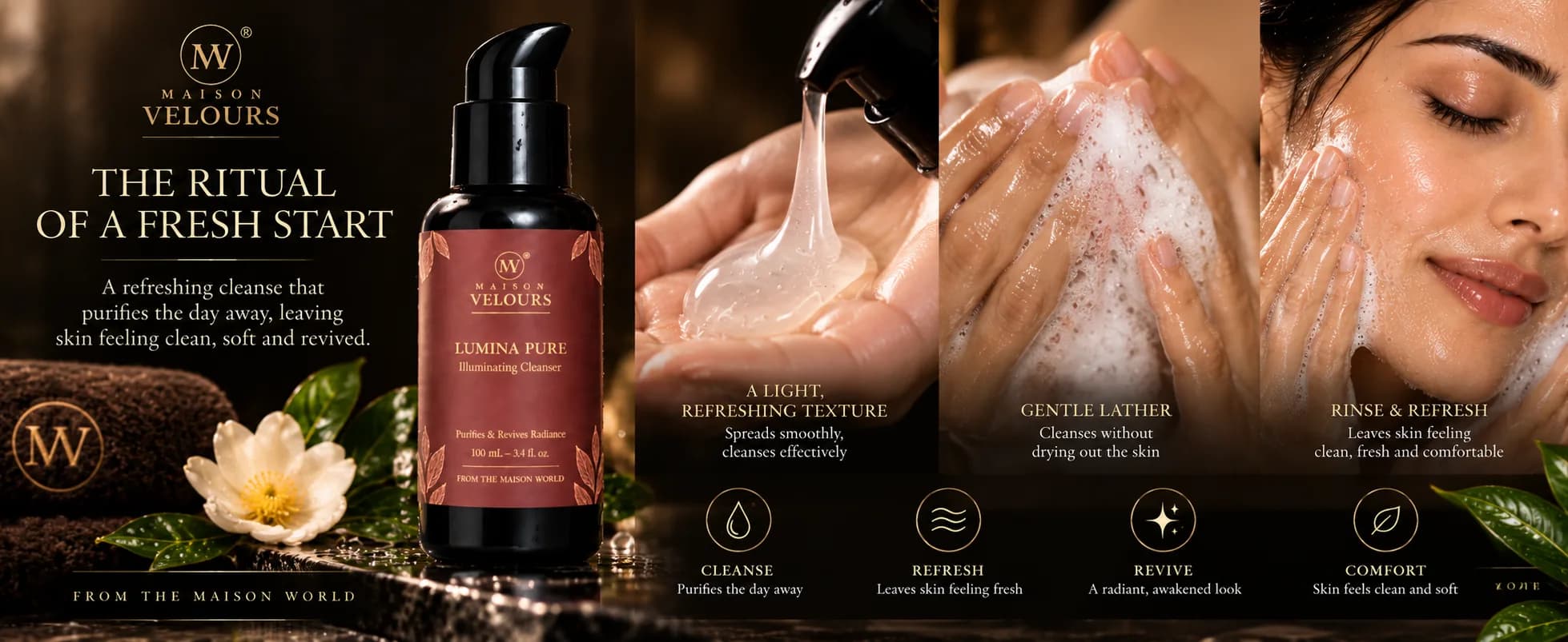 Lumina Pure — a light refreshing texture, gentle lather and a clean, comfortable rinse.