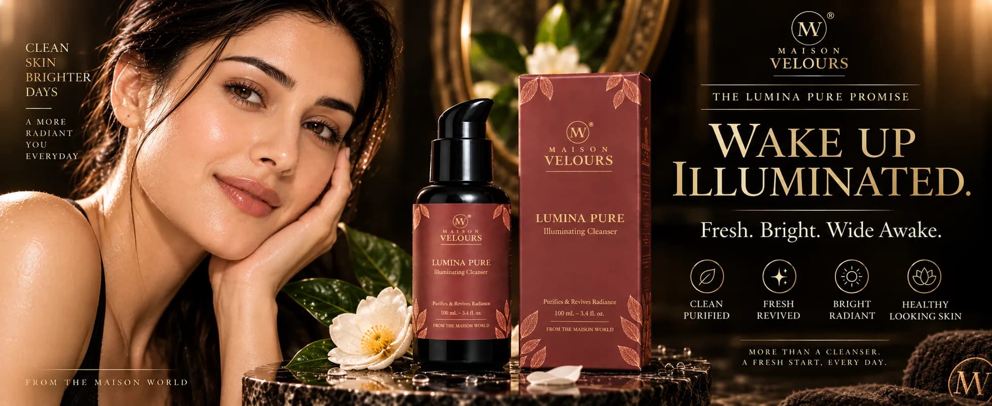 Lumina Pure promise — fresh, bright, wide awake; clean, purified, radiant, healthy-looking skin.