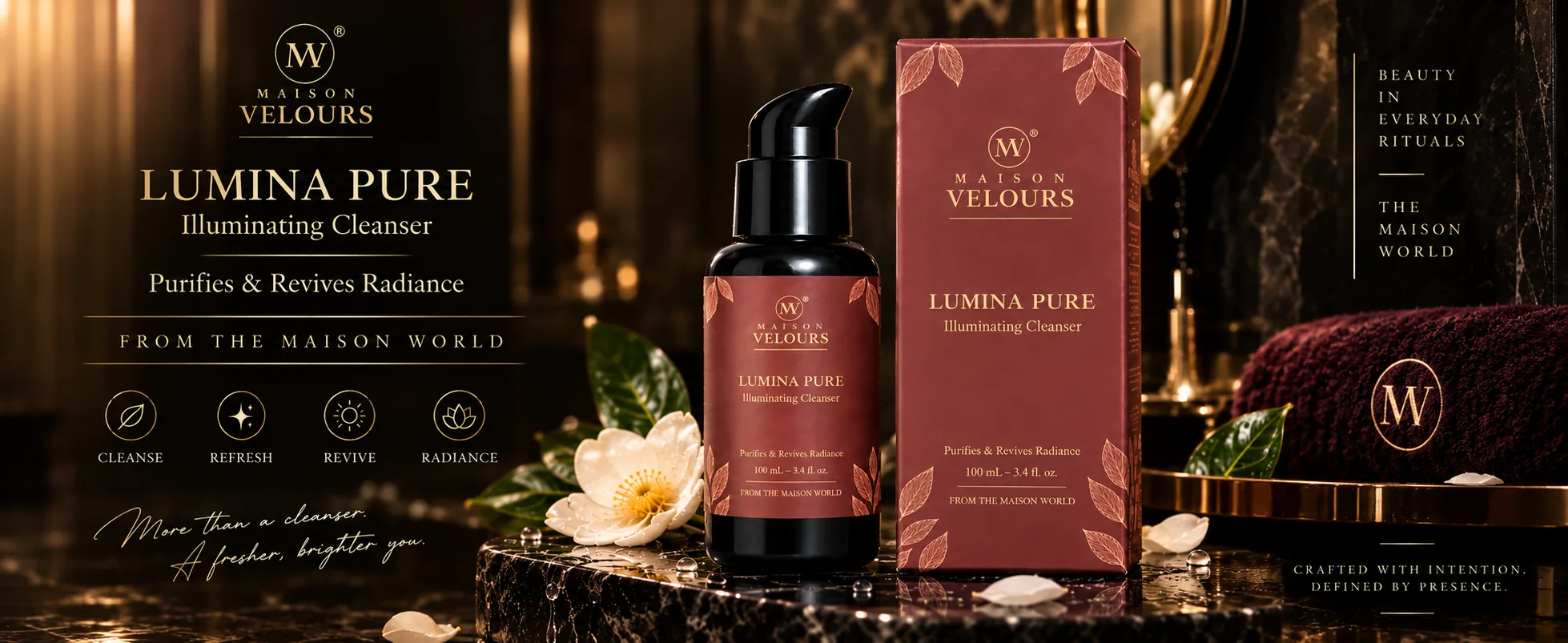 Maison Velours Lumina Pure — a fresher, brighter you; beauty in everyday rituals.